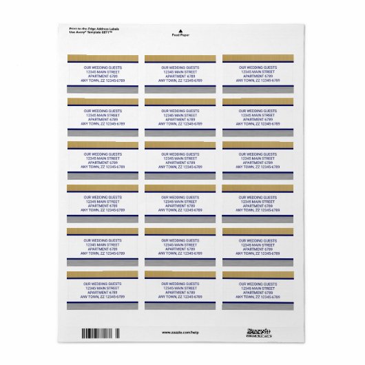 Marineblauw Bruiloft Moderne Stijlvolle Print Uw E Etiket (Full Sheet)