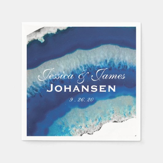 Marineblauw Bruiloft Monogram Datum | Agaat Servetten (Voorkant)