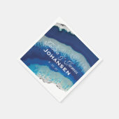 Marineblauw Bruiloft Monogram Datum | Agaat Servetten (Hoek)