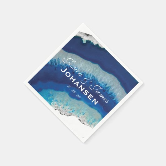 Marineblauw Bruiloft Monogram Datum | Agaat Servetten (Hoek)