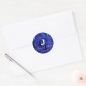 Marineblauw Bruiloft Monogram Datum | ROOS Ronde Sticker (Envelop)