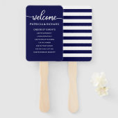 Marineblauw Bruiloft Orde van Gebeurtenissen Tijdl Handwaaier (Voorkant en achterkant)