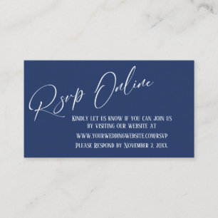 Marineblauw Bruiloft RSVP Online Elegant Handschri Informatiekaartje