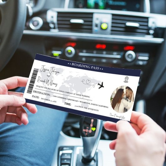 Marineblauw Bruiloft uitnodiging Boarding pass tic