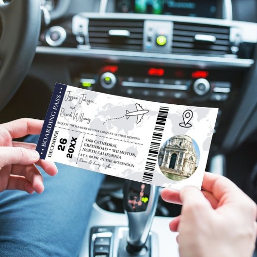 Marineblauw Bruiloft uitnodiging Boarding pass tic