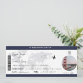 Marineblauw Bruiloft uitnodiging Boarding pass tic (Staand voorkant)
