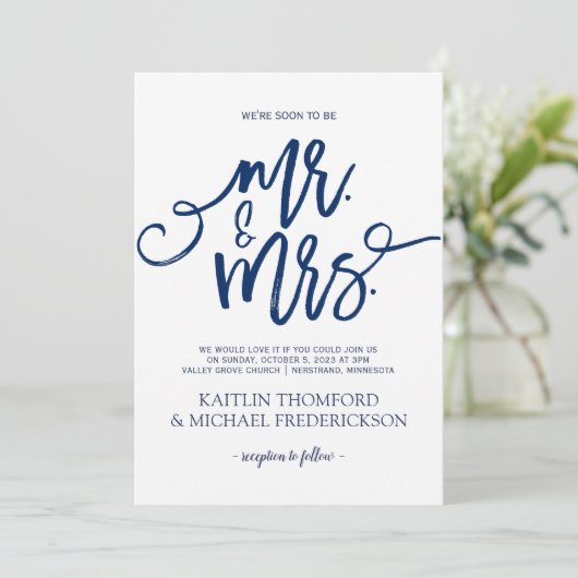 Marineblauw bruiloft uitnodigingen-rustieke borste kaart (Staand voorkant)