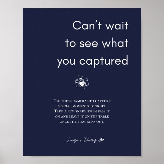 Marineblauw Bruiloft Wegwerp Camera Teken Poster (Voorkant)