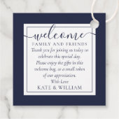 Marineblauw Bruiloft Welkom Gift Basket Bag Bedankjes Labels (Achterkant)