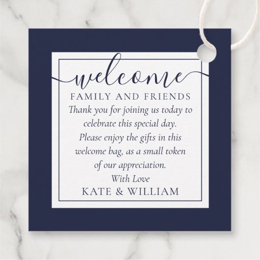 Marineblauw Bruiloft Welkom Gift Basket Bag Bedankjes Labels (Achterkant)