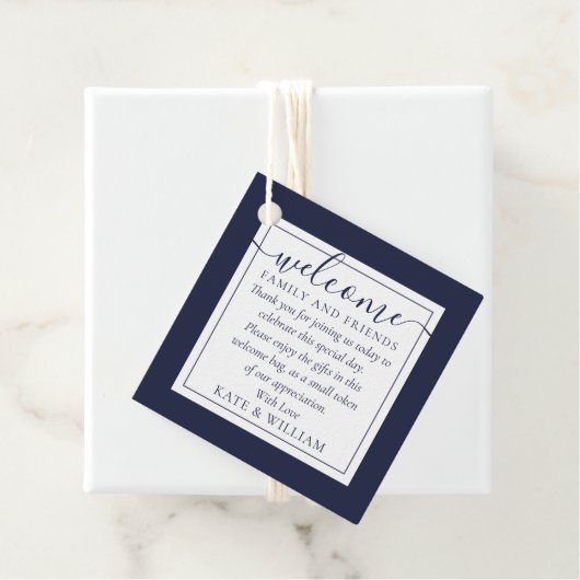 Marineblauw Bruiloft Welkom Gift Basket Bag Bedankjes Labels (In situ)