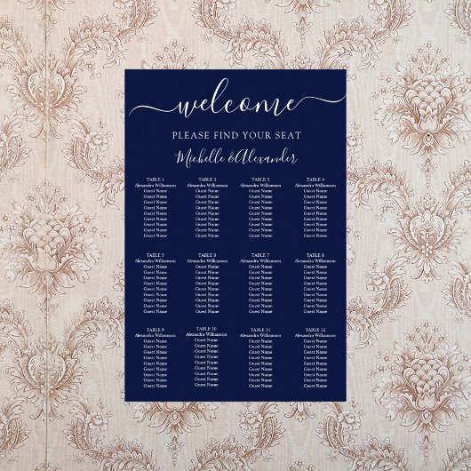 Marineblauw bruiloft zitgrafiek poster