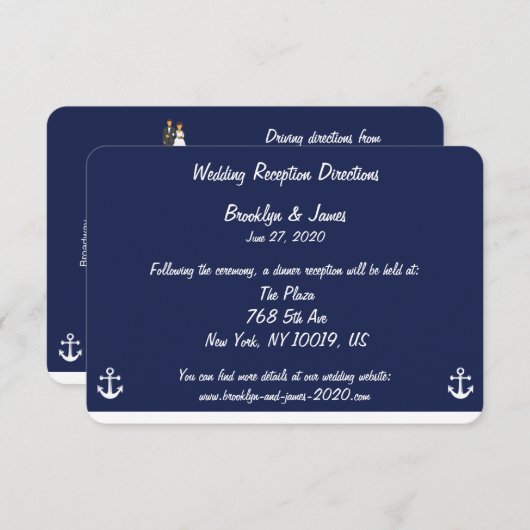 marineblauw-bruinbruidstempels en -richting kaart (Voorkant / Achterkant)