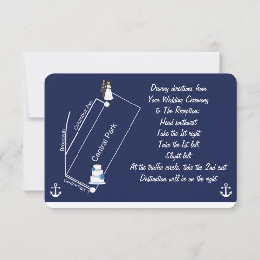 marineblauw-bruinbruidstempels en -richting kaart (Achterkant)