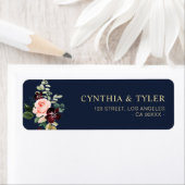 marineblauw burgundy floral address label (Insitu)