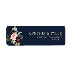 marineblauw burgundy floral address label
