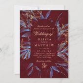 Marineblauw & Burgundy Klassiek Monogram Trouwen Kaart (Voorkant)