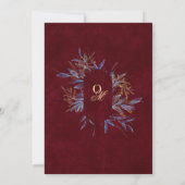 Marineblauw & Burgundy Klassiek Monogram Trouwen Kaart (Achterkant)