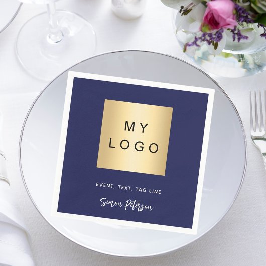 Marineblauw café bar business logo handtekening servet