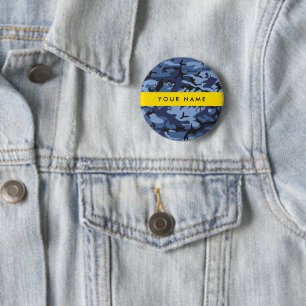 Marineblauw Camouflage Je naam Personaliseer Ronde Button 5,7 Cm