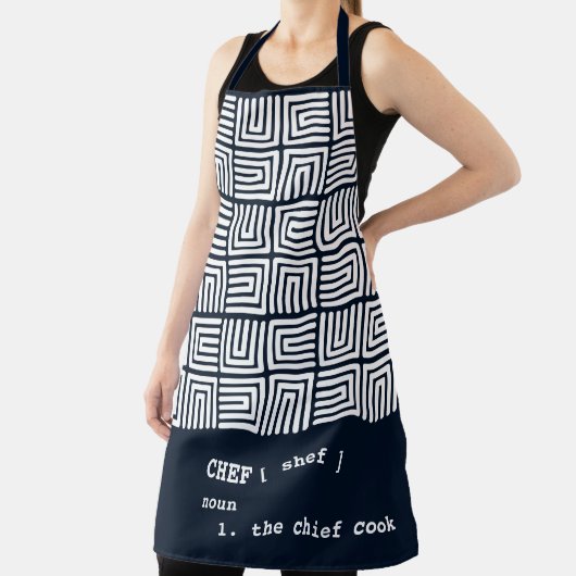 marineblauw CHEF Nested Boxes Tribal Africa Patter Schort (Insitu)