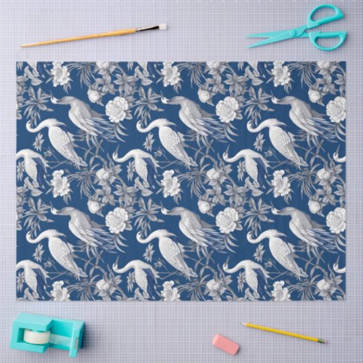 marineblauw China vogels en bloemen Tissuepapier (Craft)