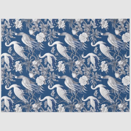 marineblauw China vogels en bloemen Tissuepapier (Voorkant)
