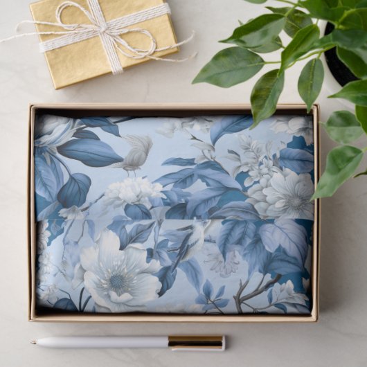  marineblauw Chinoiserie bloementjespapier Tissuepapier (Geschenk)