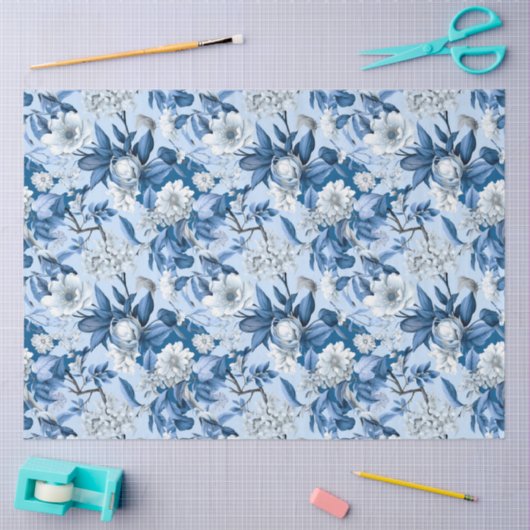  marineblauw Chinoiserie bloementjespapier Tissuepapier (Craft)