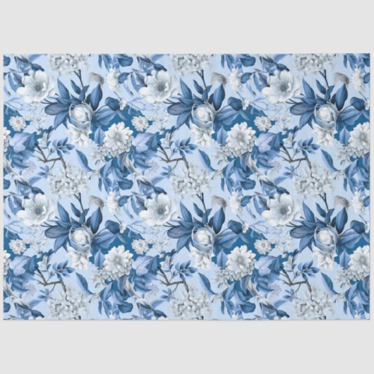  marineblauw Chinoiserie bloementjespapier Tissuepapier (Voorkant)