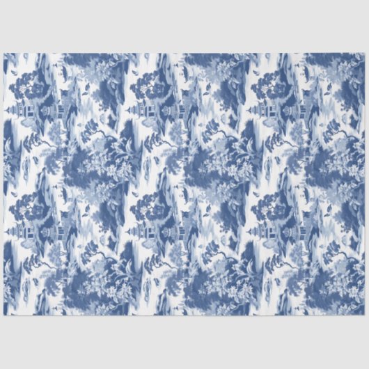 marineblauw Chinoiserie china gebouwen Tissuepapier (Voorkant)