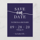 Marineblauw chique kalligrafie bruiloft Save the D Briefkaart (Voorkant)