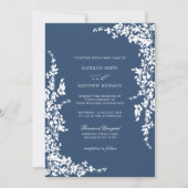 Marineblauw Classic Bloementuin Bruiloft Kaart (Voorkant)