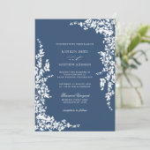 Marineblauw Classic Bloementuin Bruiloft Kaart (Staand voorkant)