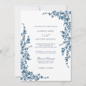 Marineblauw Classic  Bloementuin Bruiloft Kaart (Voorkant)