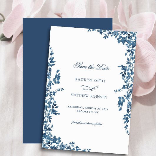 Marineblauw Classic  Bloementuin Bruiloft Save The Date