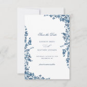 Marineblauw Classic  Bloementuin Bruiloft Save The Date (Voorkant)