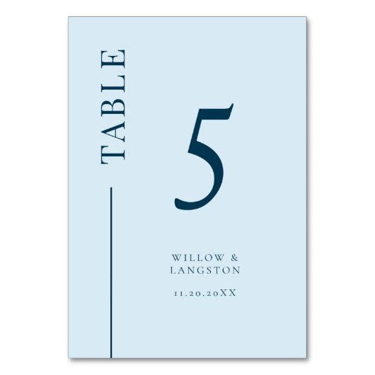 Marineblauw Clean Line Trouwtafel Nummer Kaart (Achterkant)