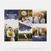 Marineblauw Clean Modern & 5 foto's Welkom Acryl Bord (Voorkant)