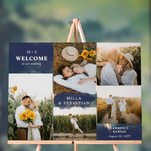 Marineblauw Clean Modern & 5 foto's Welkom Acryl Bord