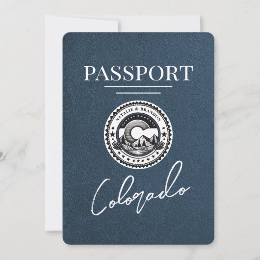 Marineblauw Colorado Passport Save the Date (Voorkant)