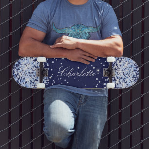 Marineblauw comfetti naam elegant meisje persoonlijk skateboard