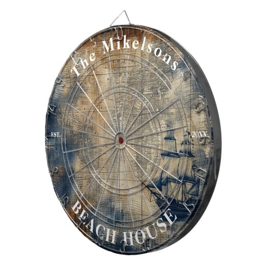  marineblauw custom nautisch strandhuis dartbord (Voorkant Rechts)