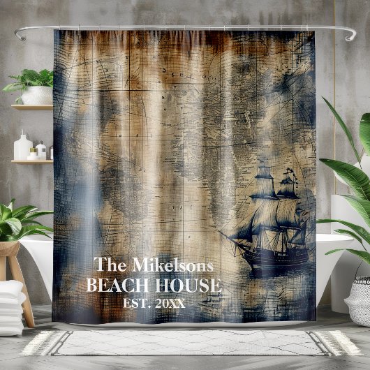  marineblauw custom nautisch strandhuis douchegordijn