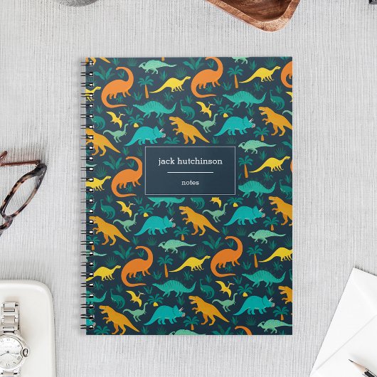Marineblauw | Cute Colorful Dinosaur Pattern Perso Notitieboek