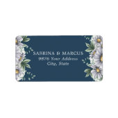 Marineblauw Daisy Bloemen Bladeren Trouwadres Etiket (Voorkant)