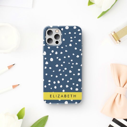 Marineblauw Dalmatische Stippen, Vlekken, Gevlekt, Case-Mate iPhone Case