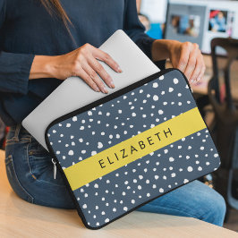 Marineblauw Dalmatische Stippen, Vlekken, Gevlekt, Laptop Sleeve