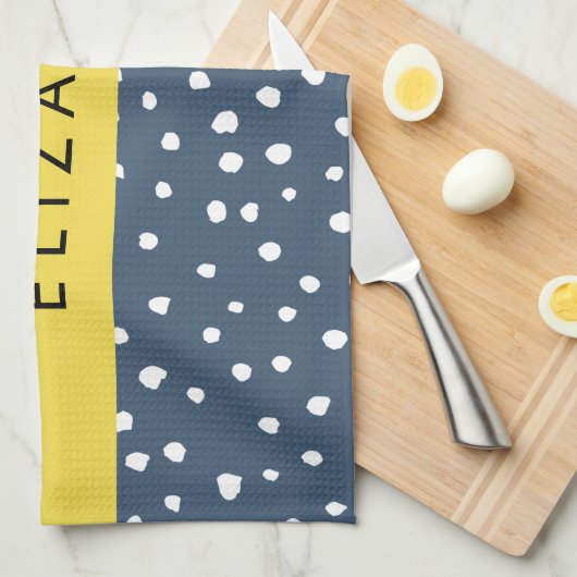 Marineblauw Dalmatische Stippen, Vlekken, Gevlekt, Theedoek (Quarter Fold)