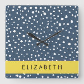 Marineblauw Dalmatische Stippen, Vlekken, Gevlekt, Vierkante Klok (Voorkant)